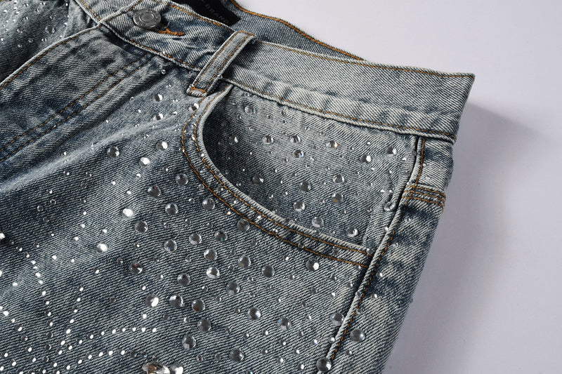 Purple Brand Crystal Diamond Denim Shorts #5102
