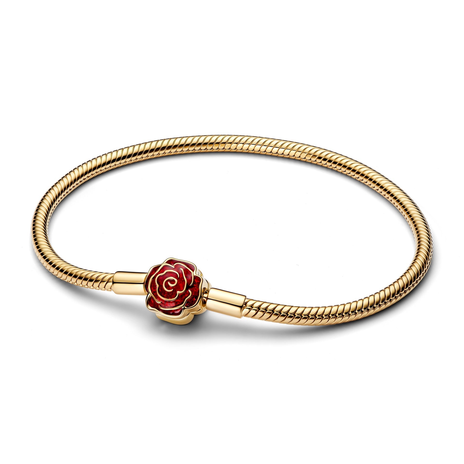 Pandora Disney Beauty and the Beast Enchanted Rose Snake Chain Bracelet