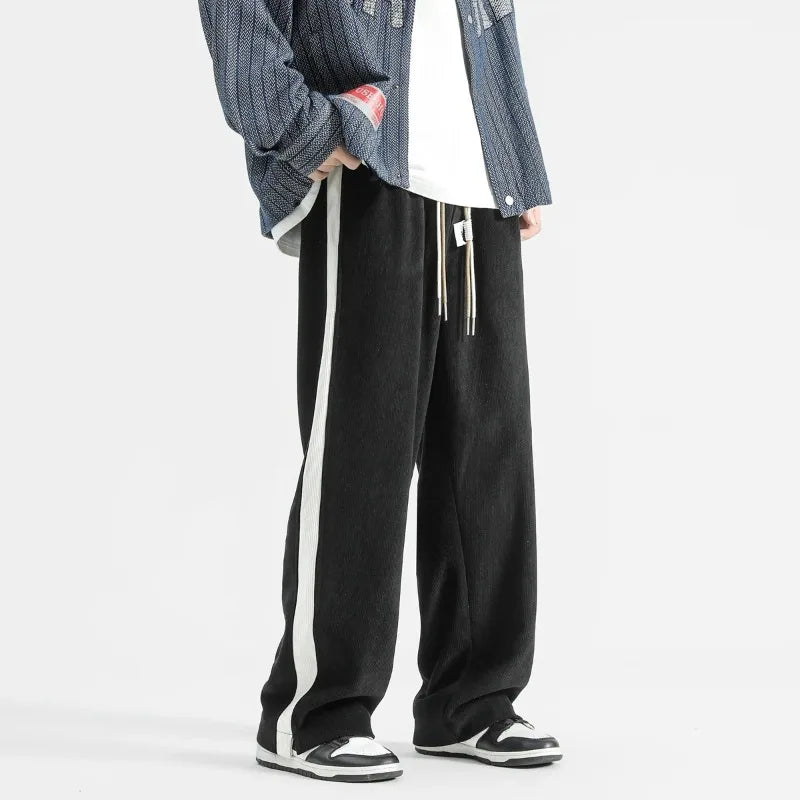 Wide-Leg Sweatpants Side Stripe – Men's Drawstring Lounge Pants | Marston