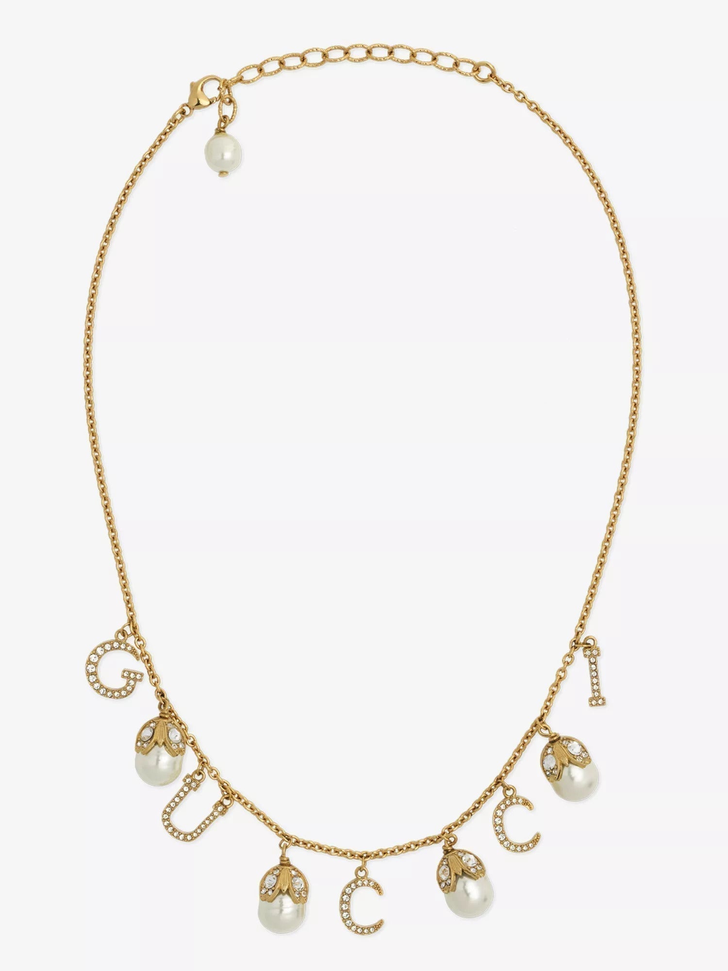 18K Double G Logo Plaque Embellished Pearl Necklace