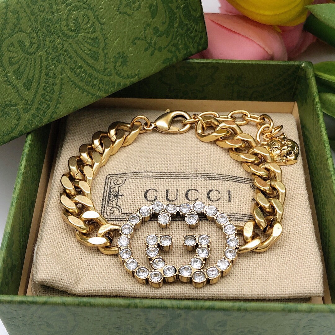 18K Double G Interlocking G Diamond Chain Bracelet