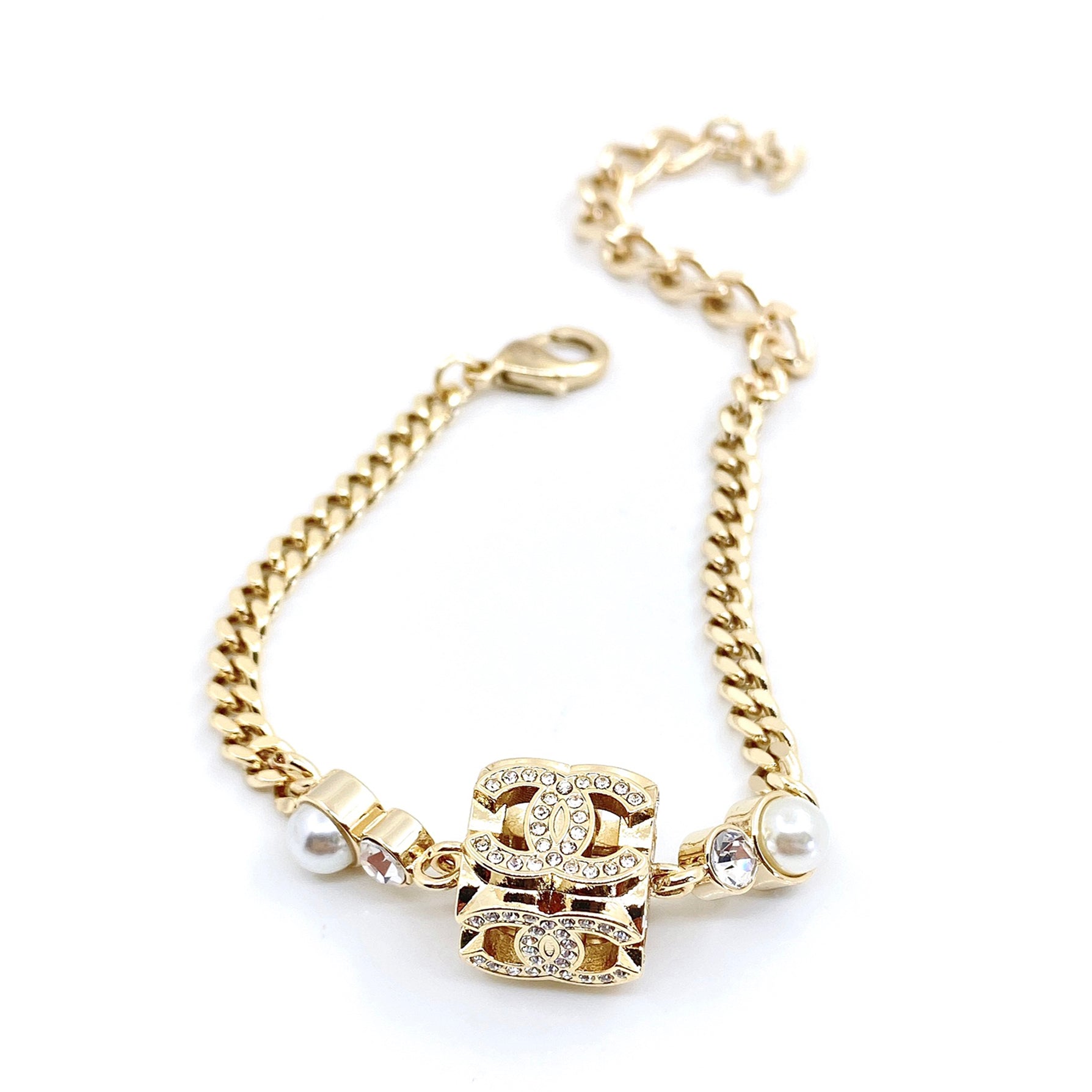 18K CC Square Pearl Chain Necklace