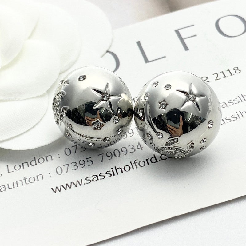 18K CC 24C Star Round Gold Earrings
