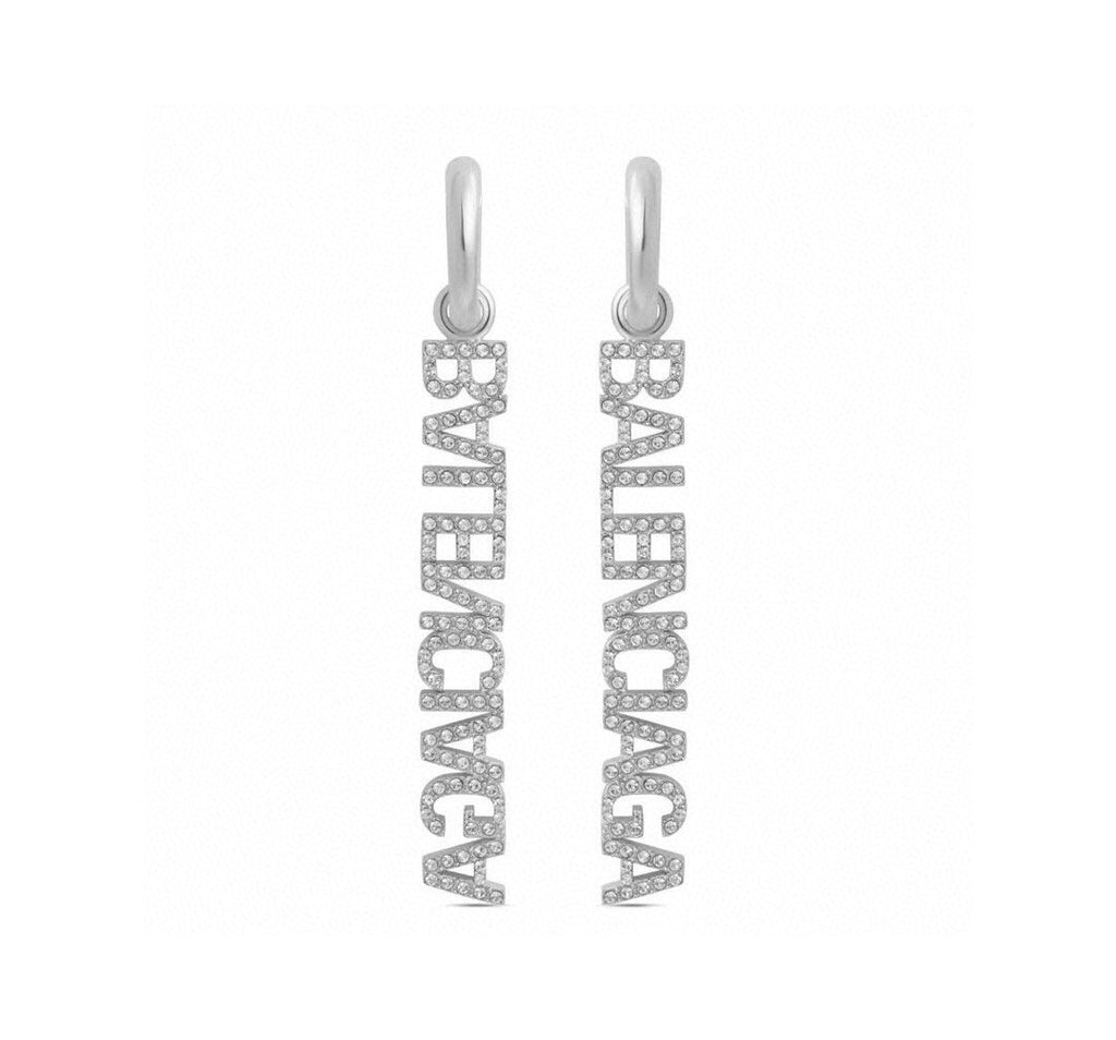 18K BB Typo Mirror Hoop Crystals Earrings