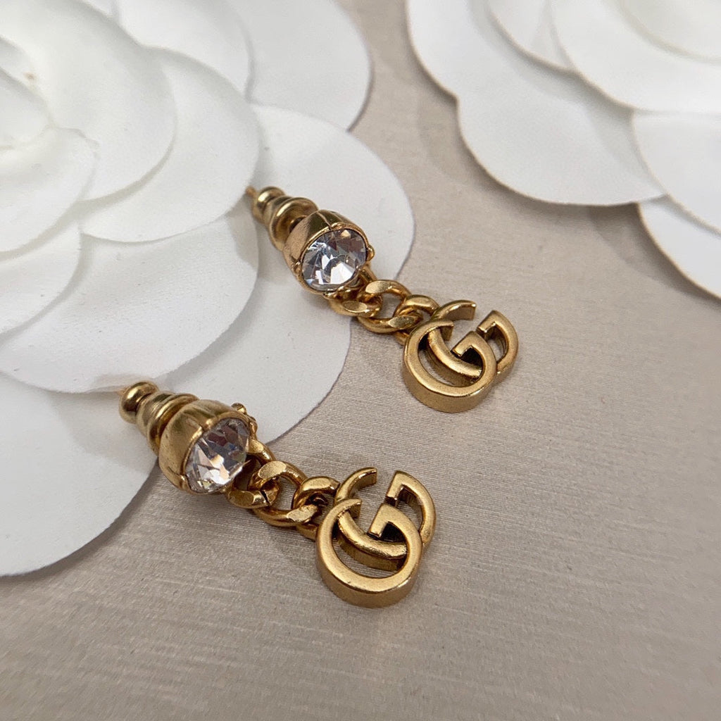18K Double G Crystal Chain Earrings