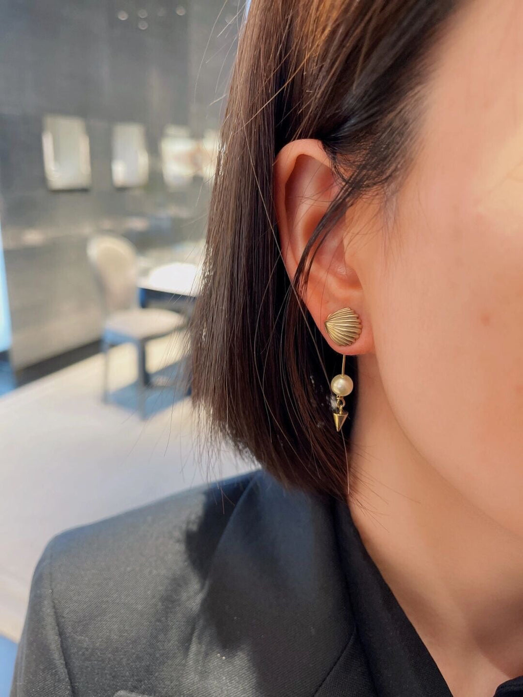 18K CD Pearl Pendant Earrings
